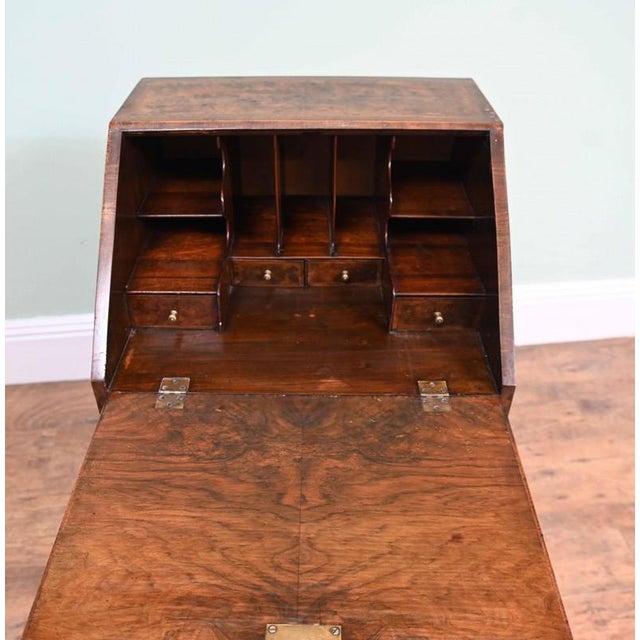 Antique Victorian Burr Walnut bureau writing desk with herring bone crossbanding Circa 1890 The drop down slope is sturdy...