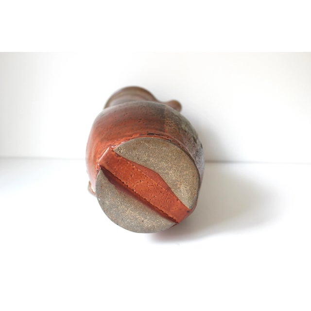Ceramic Vintage Studio Pottery Pitcher Jug With Handle Raku, Japanese Style For Sale - Image 7 of 10