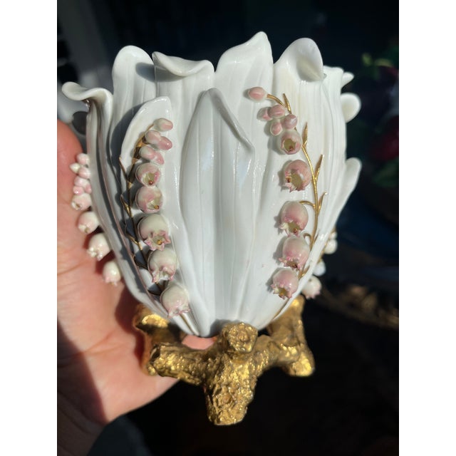 Pink Antique Lily Flower Footed Vase / Planter by Moore Brothers For Sale - Image 8 of 9