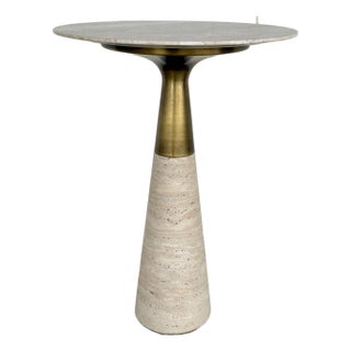 Revelation Modern Travertine Pier Accent Table For Sale