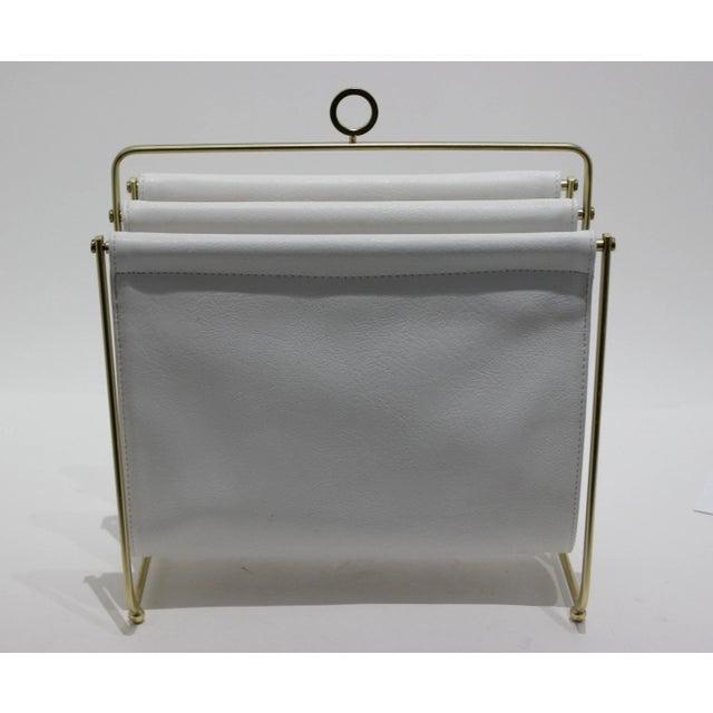 Contemporary Magazine Rack White Faux Leather (Vinyl) and Gold Tone For Sale - Image 3 of 11