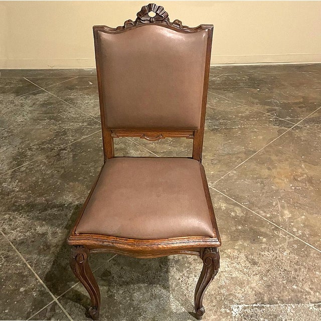 Set of 6 Antique Country French Louis XVI Dining Chairs With Leather For Sale - Image 13 of 18