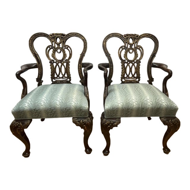 Pair of Mahogany Century Armchair Chippendale Revival For Sale