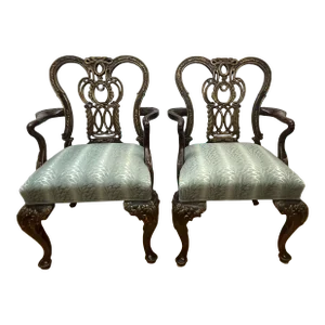 Pair of Mahogany Century Armchair Chippendale Revival