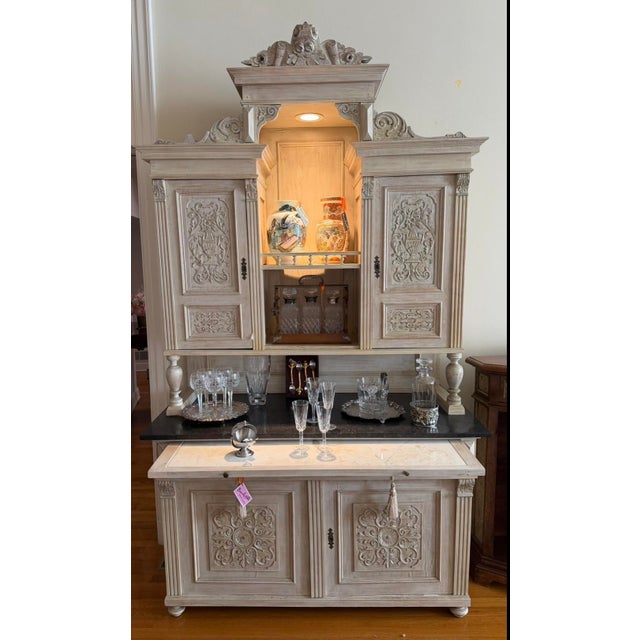Antique Swedish Dry Bar Bleached Mahogany & Marble Cupboard Hutch For Sale In Los Angeles - Image 6 of 6