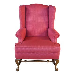 Vintage Queen Anne Style Mahogany Wingback Club Library Accent Arm Chair Red For Sale