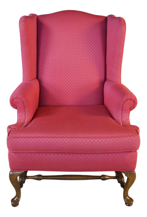 Vintage Queen Anne Style Mahogany Wingback Club Library Accent Arm Chair Red