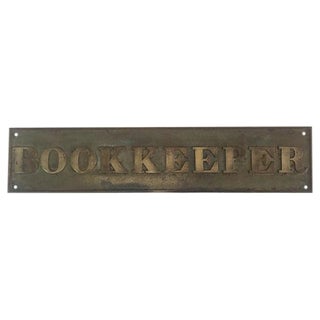 Vintage Brass 'Bookkeeper' Sign For Sale