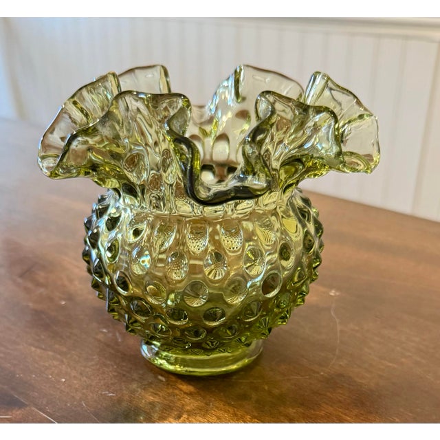 Green Fenton Green Hobnail Rose Ruffled Vase For Sale - Image 8 of 8