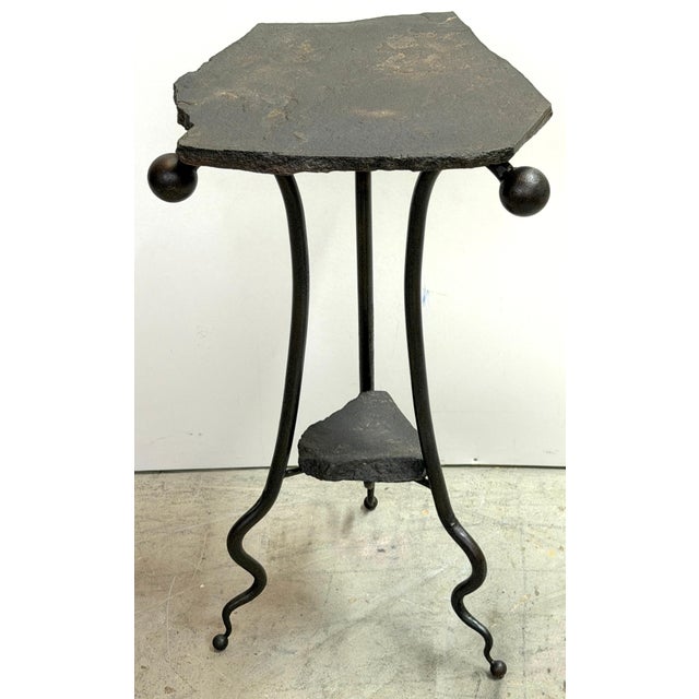 Modern Modern Wrought Iron & Slate Two-Tier Side Table, in the Style of Albert Paley For Sale - Image 3 of 14