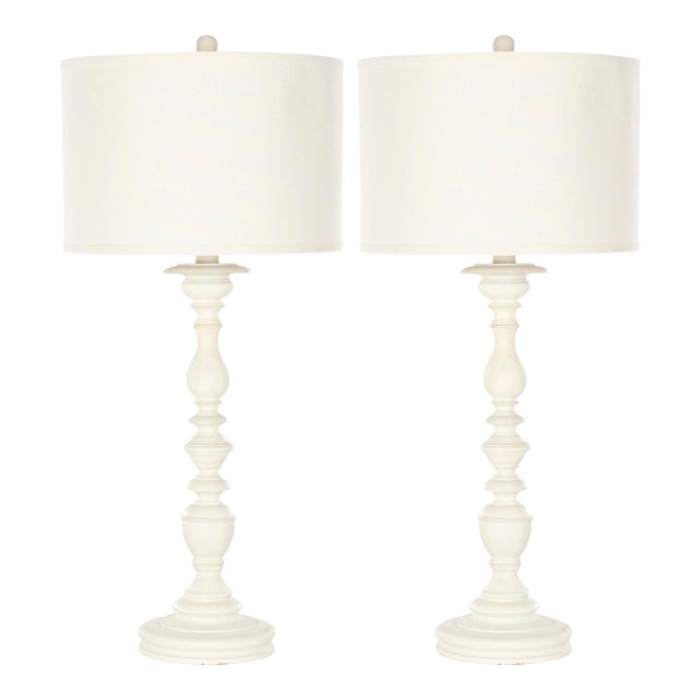 32.5 Inch H Candlestick Table Lamp in Cream - a Pair For Sale
