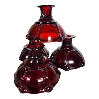 Vintage Anchor Hocking Royal Ruby Red Candlestick Holders, Set of 4 For Sale
