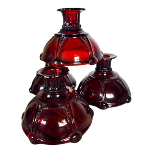 Vintage Anchor Hocking Royal Ruby Red Candlestick Holders, Set of 4