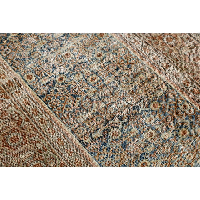 Textile Antique Mahal Wool Rug With Faded Indigo Field & Terracotta Sampler Border For Sale - Image 7 of 8