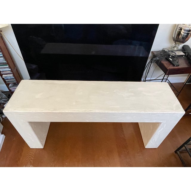 Custom console table measures 5 feet (60”) long 16 inches deep and 28 inches high. Very solid, sturdy and heavy.