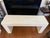 Custom console table measures 5 feet (60”) long 16 inches deep and 28 inches high. Very solid, sturdy and heavy.
