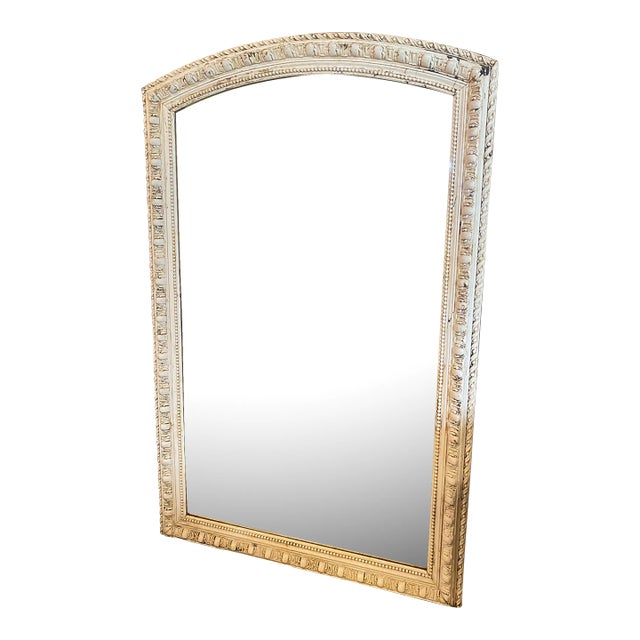 Oversized Antique Frame Mirror in Distressed White Finish For Sale