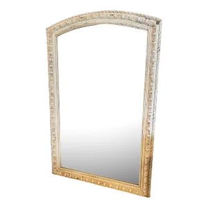 Oversized Antique Frame Mirror in Distressed White Finish