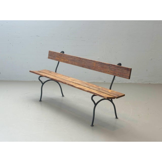 Garden Bench with Delicate Cast Iron Frame and Wooden Slats, 1950s For Sale - Image 4 of 16