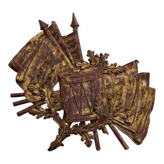 Carved Giltwood Military Trophy Wall Plaque For Sale