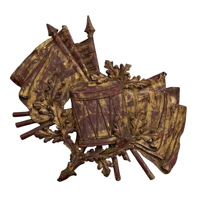 Carved Giltwood Military Trophy Wall Plaque For Sale