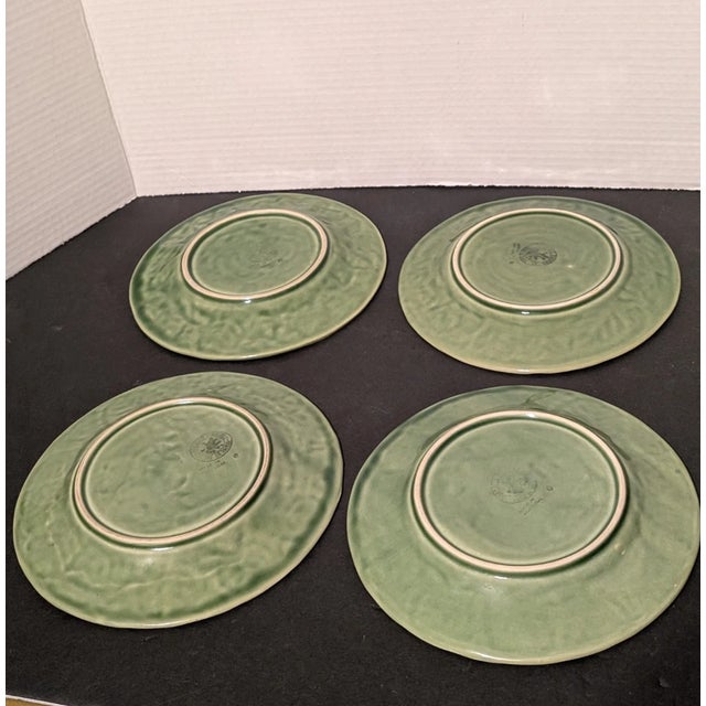 Mid-Century Modern Vintage Bordallo Pinheiro Majolica Green Fruits 8" Plates - Set of 4 For Sale - Image 3 of 7