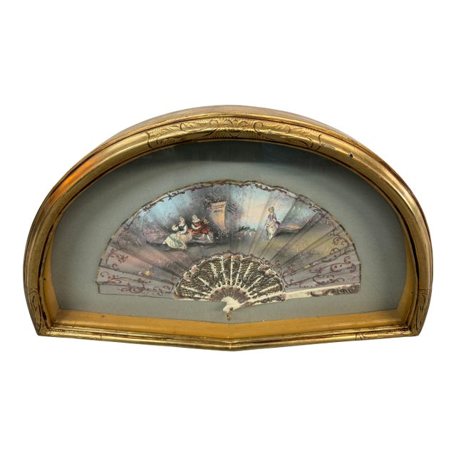 Antique Hand-Painted Ladies Hand Fan, Framed For Sale