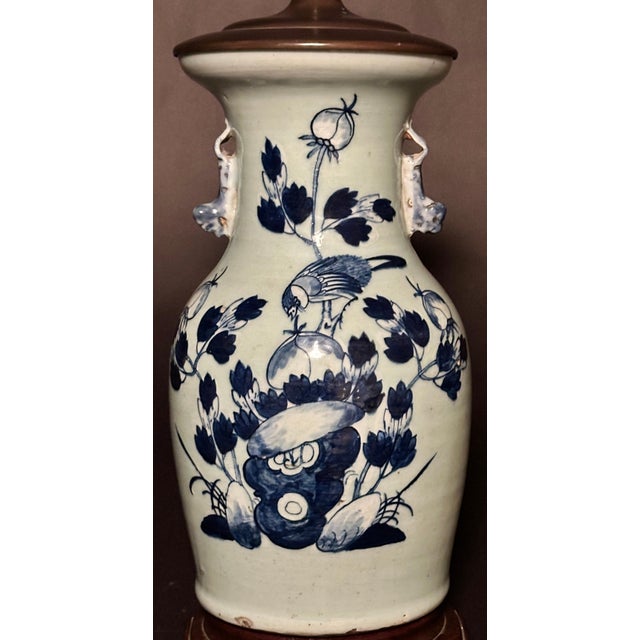 Chinese Late 19th Century Antique Chinese Blue And White Porcelain Vase As Lamp For Sale - Image 3 of 5