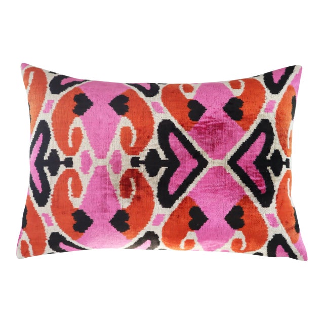 Handmade Pink & Orange Silk Velvet Throw Pillow & Down Insert For Sale