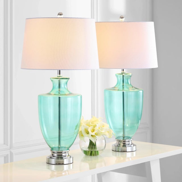 Glass 30 Inch H Glass Table Lamp in Green - a Pair For Sale - Image 7 of 8