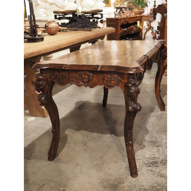 Late 19th Century Circa 1870 French Walnut Wood Center Table With Rams’ Heads and Fleur De Lys For Sale - Image 5 of 13