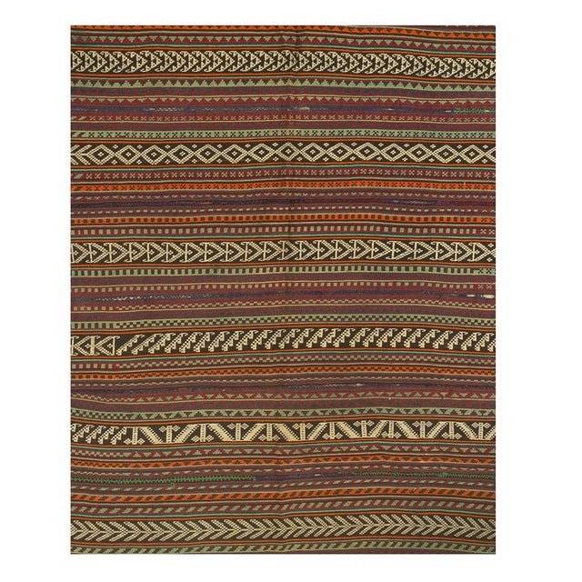Mid-Century Modern 1950s Mid-Century Anatolian Square Stripe Flat-Weave Turkish Kilim Rug 7'8"x7'9 For Sale - Image 3 of 4