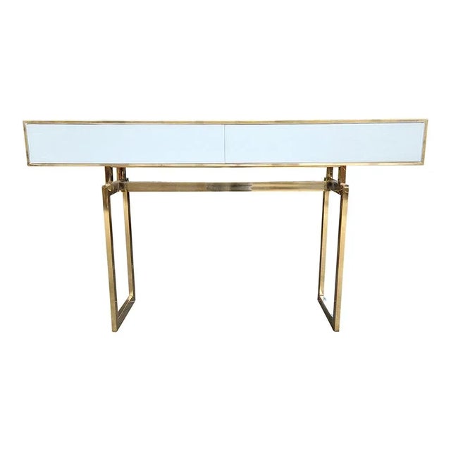 White White Glass Console Table with Two Drawers, 1980s For Sale - Image 8 of 8