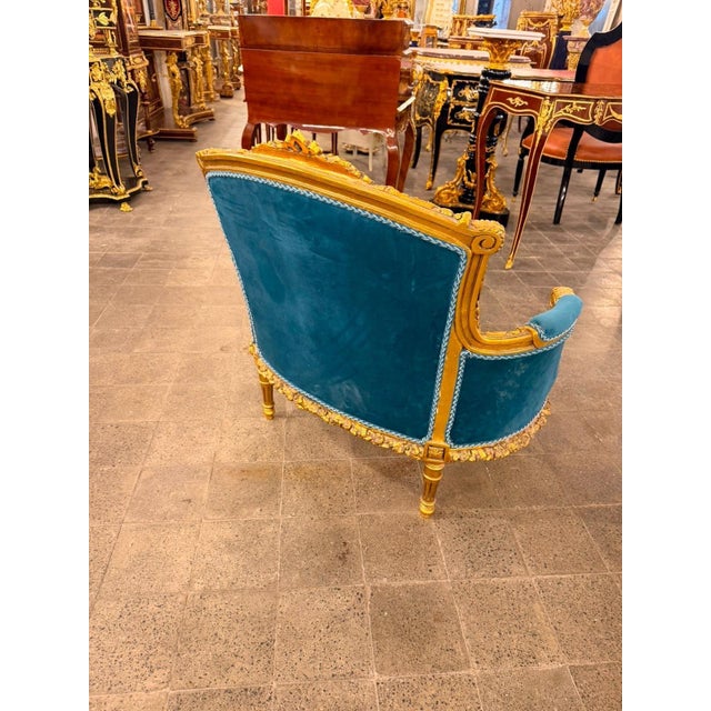 Vintage French Louis XVI Style Tuffed Bergere Victorian Armchair For Sale In Orlando - Image 6 of 7