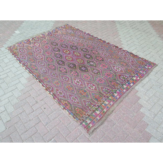 Mid 20th Century 20th Century Turkish Handmade Large Boho Kilim Area Rug For Sale - Image 5 of 13