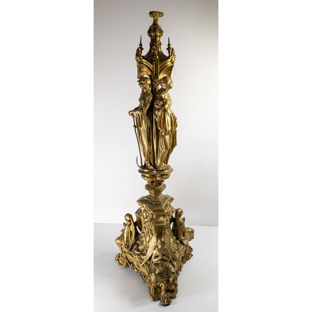 Gold 19th Century French Ormolu Gilt Bronze Gothic Revival Candlestick Base For Sale - Image 8 of 18