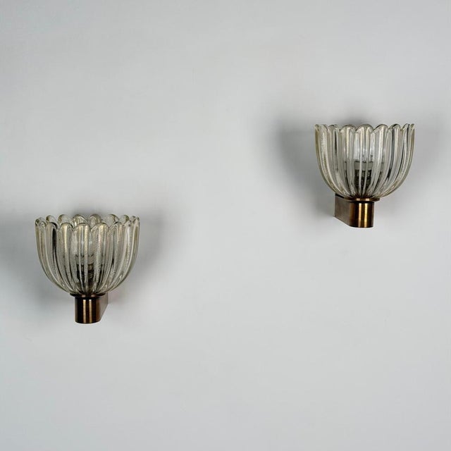 Gold Murano Crystal Sconces with Suspended Gold Leaf Particles by E. Barovier for Erco, 1940s, Set of 2 For Sale - Image 8 of 18