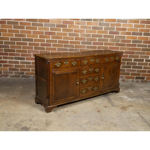 Wood English 1820s Georgian Period Oak Dresser Base with Doric Semi Columns For Sale - Image 7 of 12