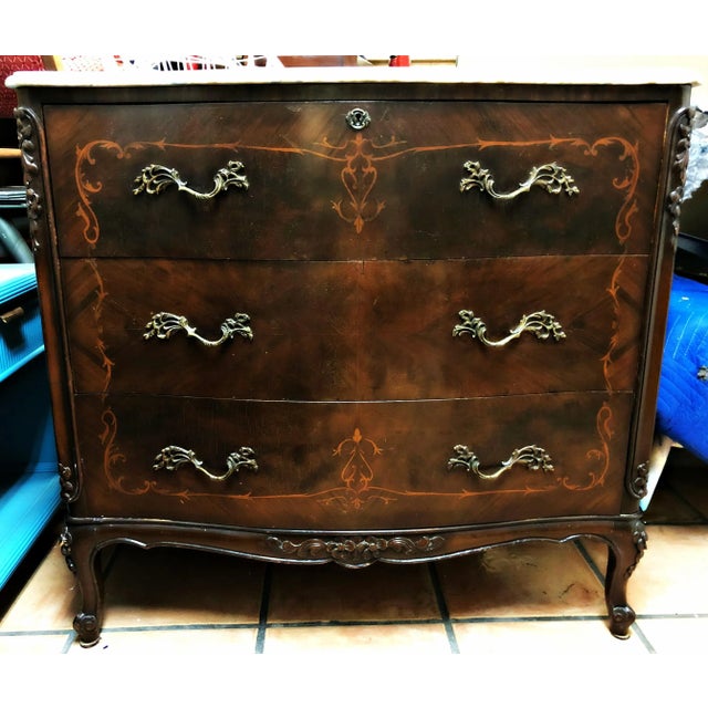 French Provincial Antique French Marble Top Chest of Drawers For Sale - Image 3 of 8