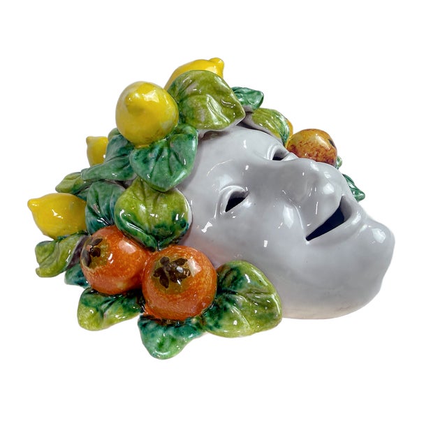 Yellow Vintage Sicilian Ceramic Lemon & Citrus Wall Mask Sculpture For Sale - Image 8 of 11