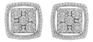 .925 Sterling Silver 3/8 Cttw Miracle Set Round Diamond Double Halo Cluster Earrings (I-J Color, I2-I3 Clarity)