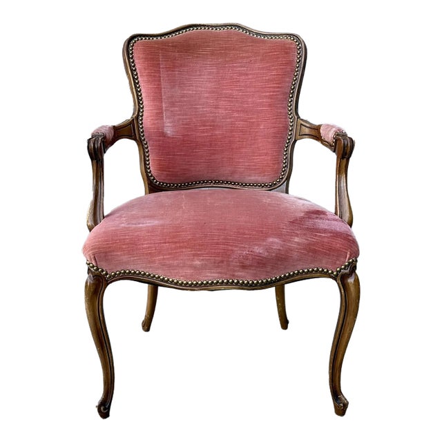 Vintage Kindel Attributed French Arm Chair With Nail Head Trim For Sale