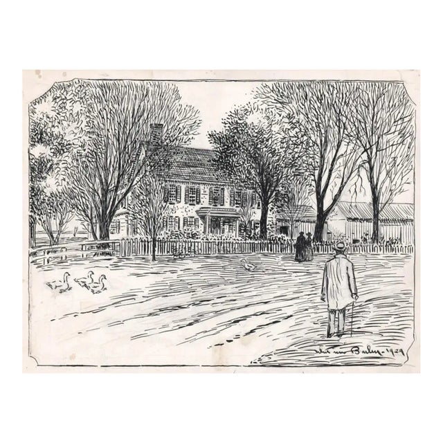 1929 Whitman Bailey Stamford Connecticut Street Scene Drawing For Sale