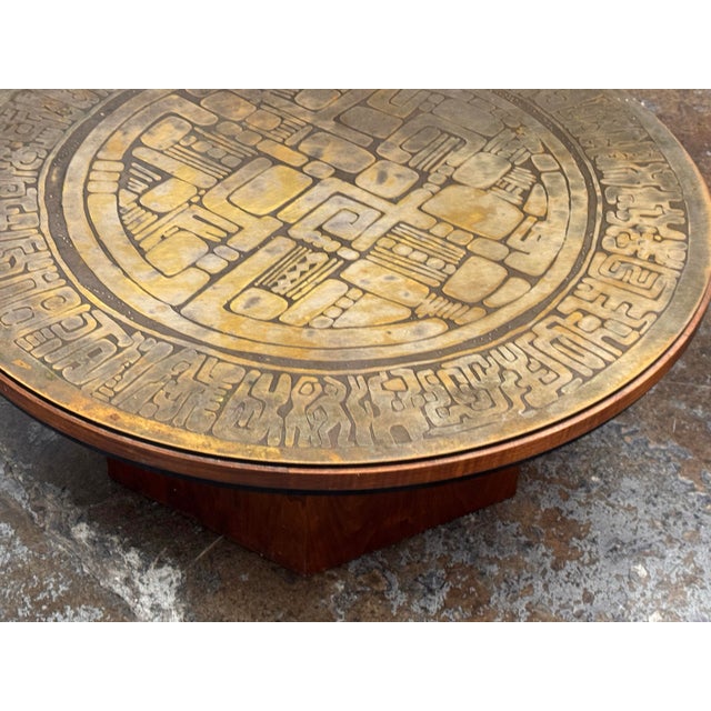 Wood Circa 1970's G. Urso Brutalist Etched Metal Coffee Table, Signed For Sale - Image 7 of 13