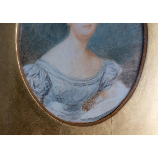 19th Century American School Miniature Watercolor Portrait of a Lady For Sale - Image 9 of 16