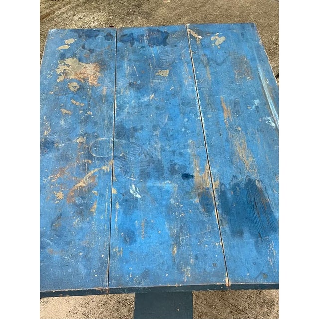 Wood Vintage Distressed Blue Wood Side Table For Sale - Image 7 of 12