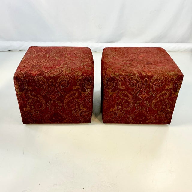 1980s 1980s Vintage Rustic European Italian Paisley Chenille Low Stools - A Pair. For Sale - Image 5 of 12