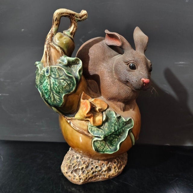 Vintage Shiwan Kiln Glazed Rabbit Emerging From Gourd Statue For Sale In New York - Image 6 of 6