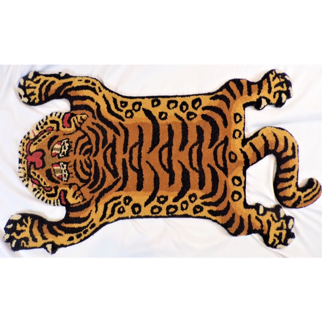 Chinoiserie Vintage Tibetan Tiger Hunting Shape Persian Rug For Sale - Image 3 of 7