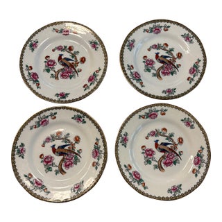 Early 20th Century F. Winkle & Co Whieldon Ware Pheasant Fruit Saucer Set of 4 For Sale